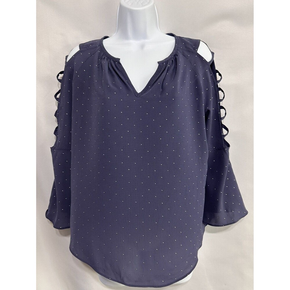 Jennifer Lopez Womens Purple Rhinestones Top Sz S Bell Sleeve Lightweight V-Neck